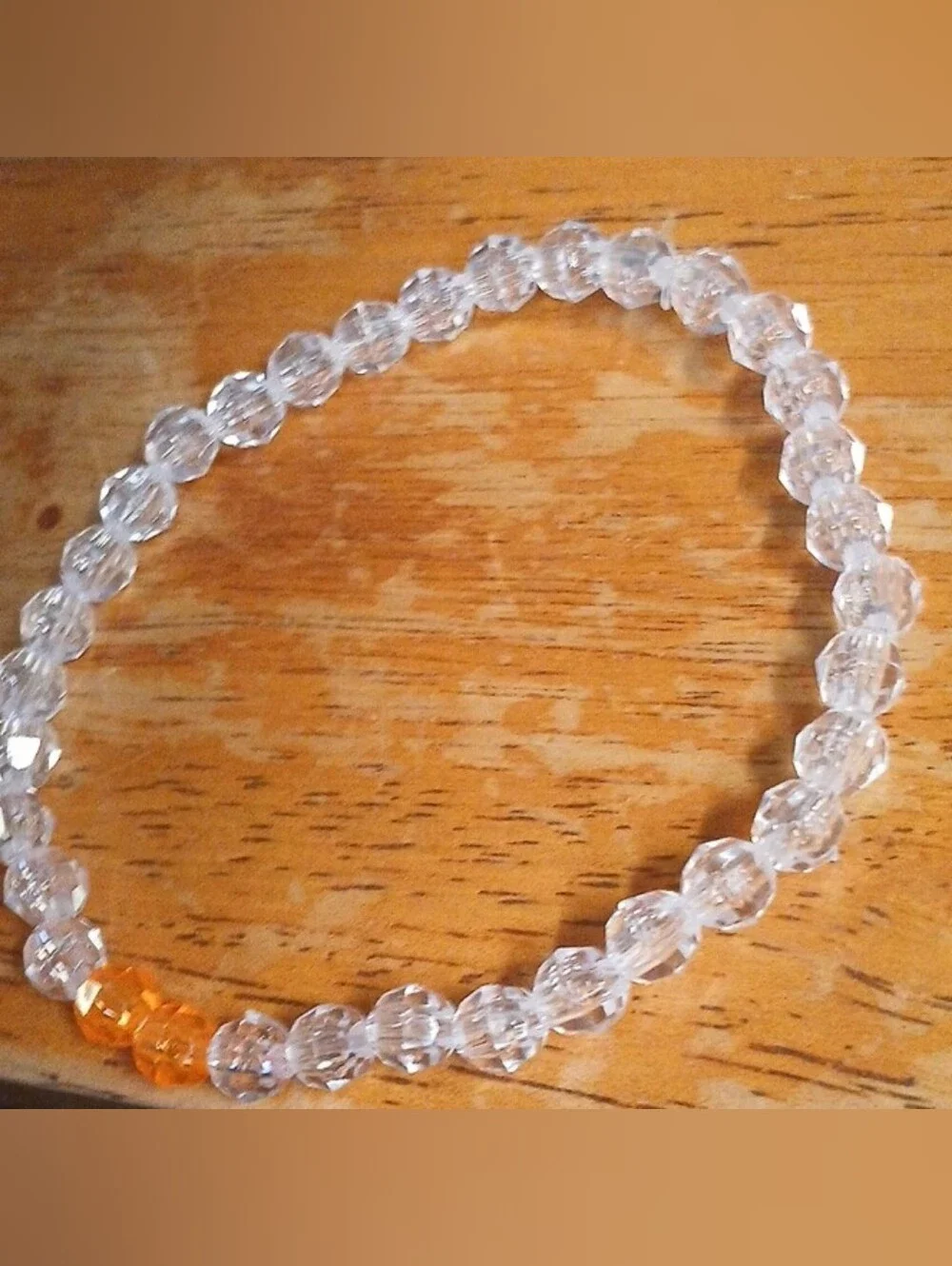 Clear Faceted Bead Stretch Bracelet with Orange Accent - Women Jewelry